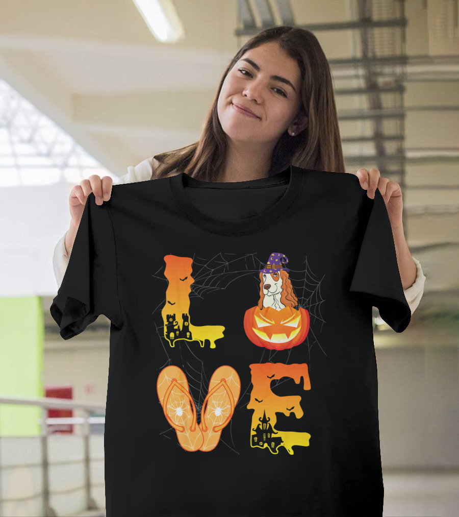 LOVE Halloween Flip Flop Spider Dog Pumpkin T-Shirt