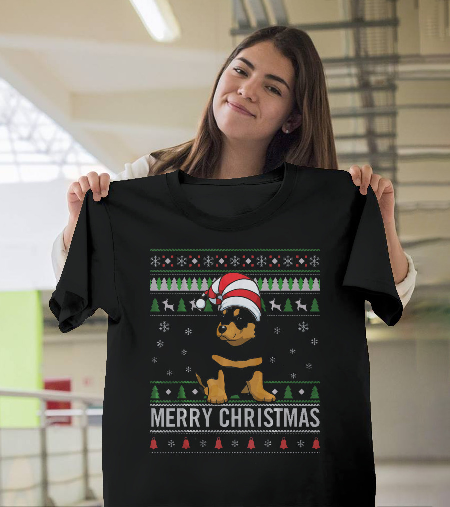 Merry Christmas Rottweiler Dog Festive Holiday T-Shirt