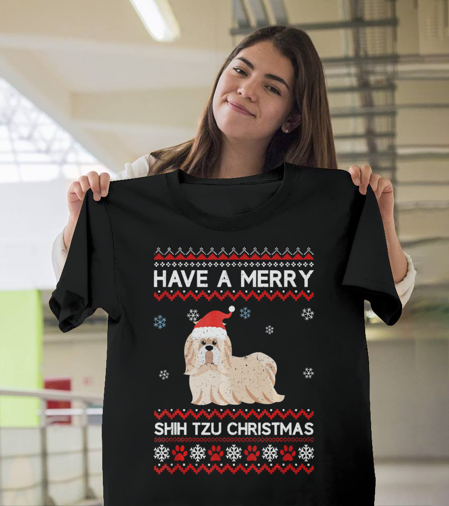 Have a Merry Shih Tzu Christmas Santa Hat T-Shirt