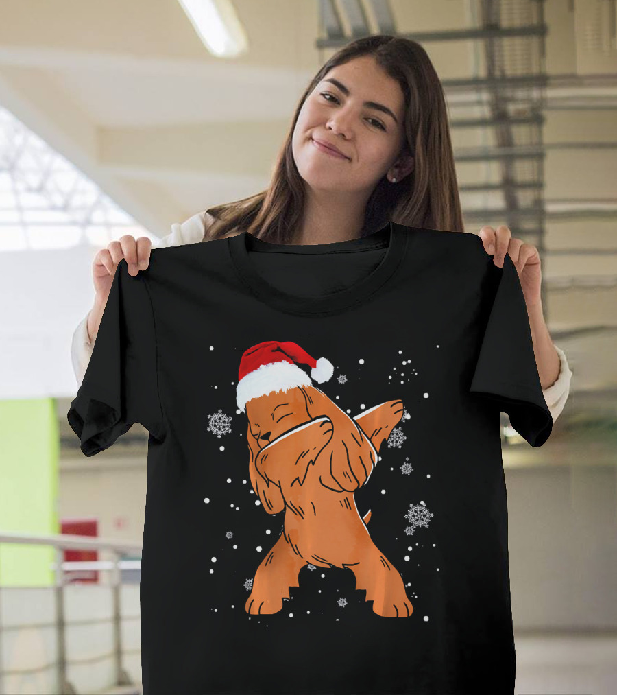 Cocker Spaniel Dabbing Christmas Santa Hat Snowflakes T-Shirt