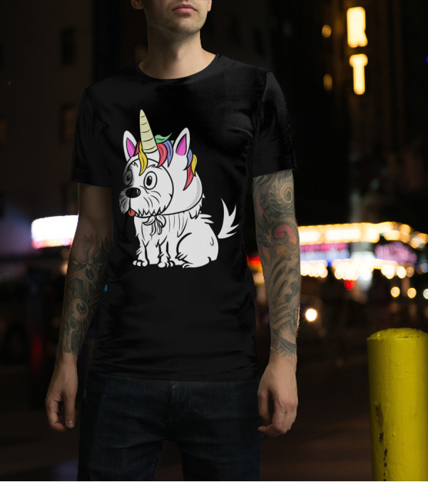 Maltese Dog In Unicorn Hat With Funny Expression T-Shirt
