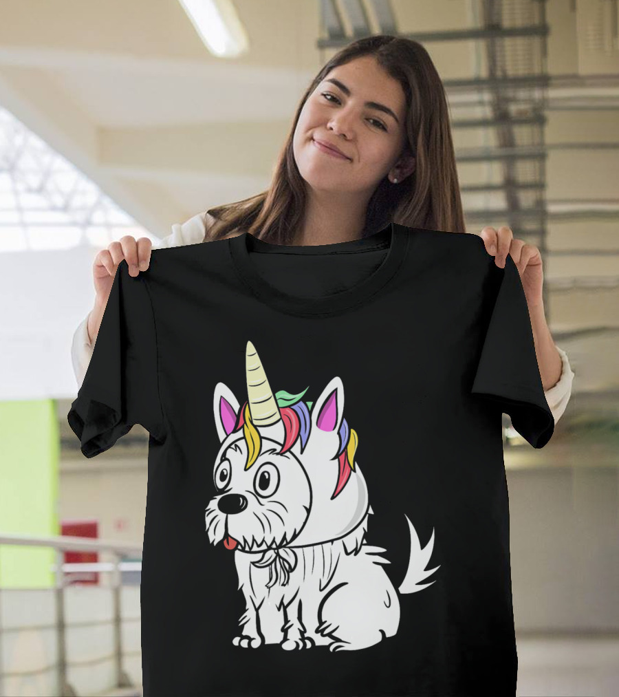 Maltese Dog in Unicorn Hat with Funny Expression T-Shirt
