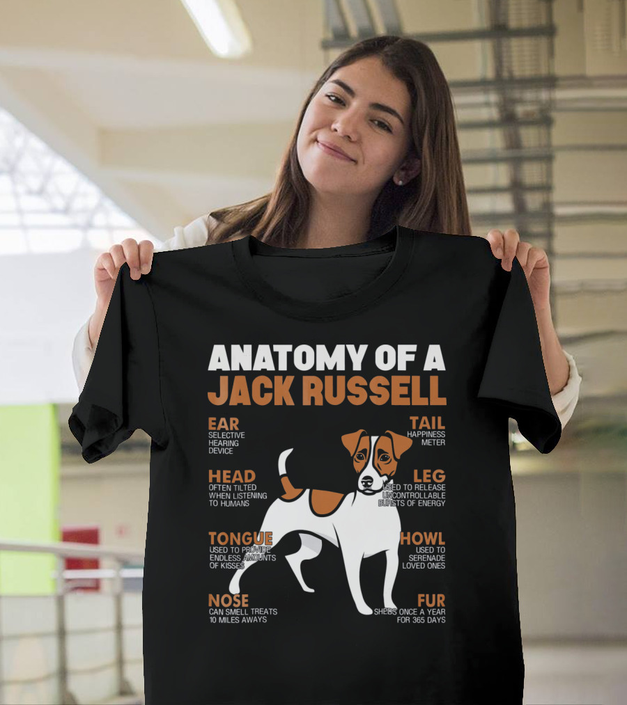 Anatomy Of A Jack Russell Highlights Ears Eyes Nose Head Tongue Tail Legs Fur Howl T-Shirt