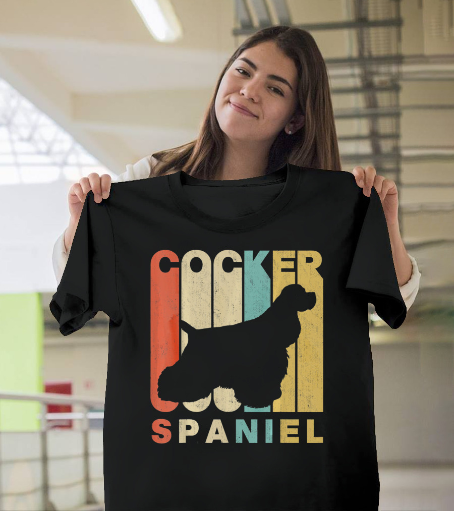 Vintage Retro Cocker Spaniel Silhouette Bold Color Block Letters T-Shirt