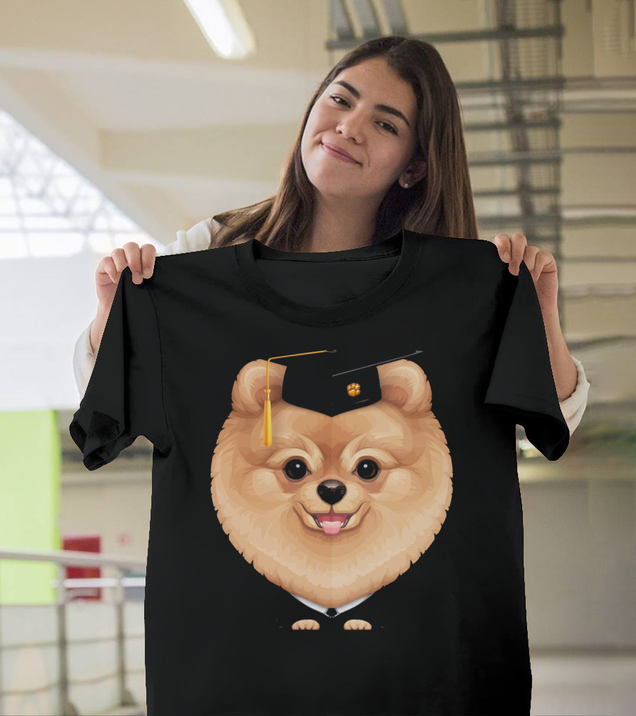 Orange Pomeranian Graduation Puppy with Cap and Tassel T-Shirt