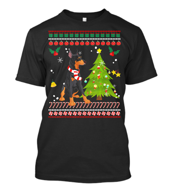 Cute Doberman Christmas Pine Festive Sweater Dog T-Shirt
