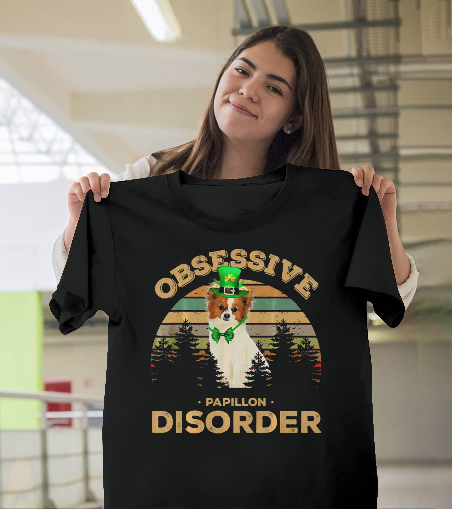 Obsessive Papillon Disorder St. Patrick's Day Dog in Leprechaun Hat T-Shirt