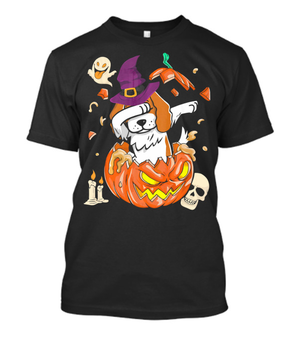 Cavalier King Charles Spaniel Dog Witch Dabbing In Pumpkin Halloween T-Shirt