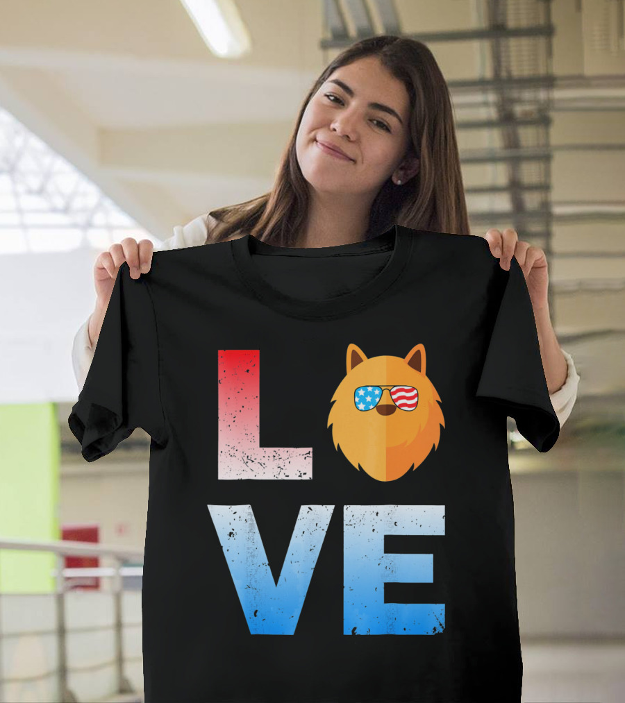 LOVE Pomeranian USA Shades July 4th T-Shirt