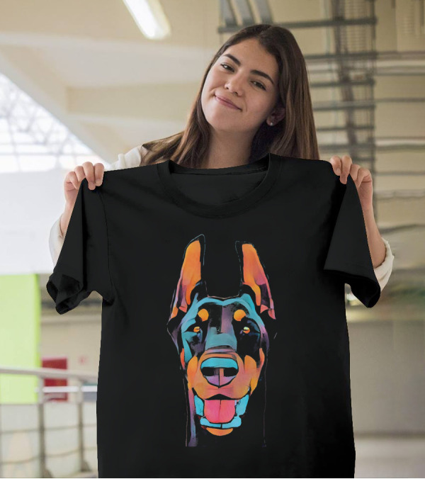 Doberman Pinscher Comic Style Do Vibrant Pop Art Canine Face T-Shirt
