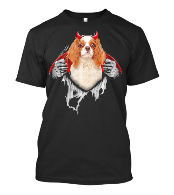 Cavalier King Charles Spaniel Dog Dracul Devil Cape Skeleton Hands T-Shirt