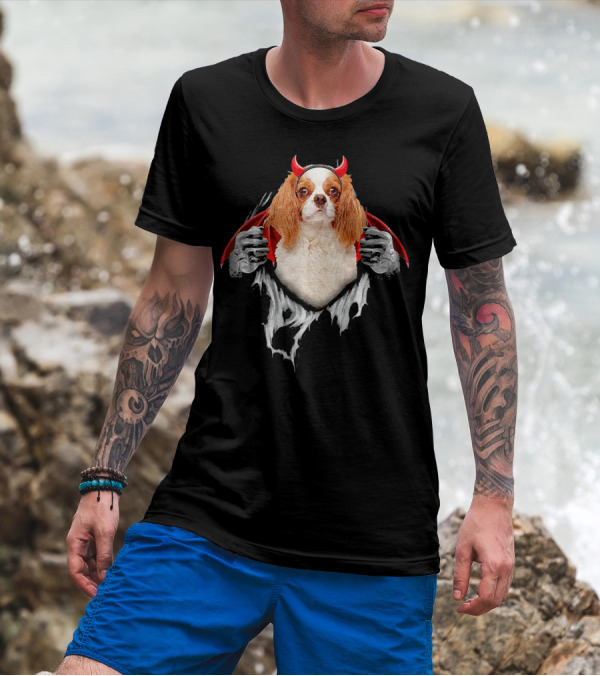 Cavalier King Charles Spaniel Dog Dracul Devil Cape Skeleton Hands T-Shirt