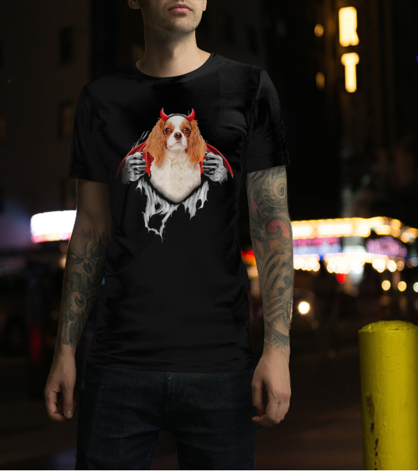 Cavalier King Charles Spaniel Dog Dracul Devil Cape Skeleton Hands T-Shirt