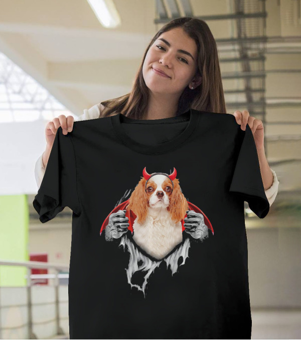 Cavalier King Charles Spaniel Dog Dracul Devil Cape Skeleton Hands T-Shirt