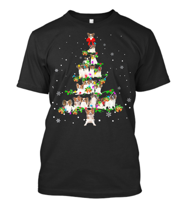 Papillon Dogs Christmas Tree Festive Holiday Snowflakes T-Shirt