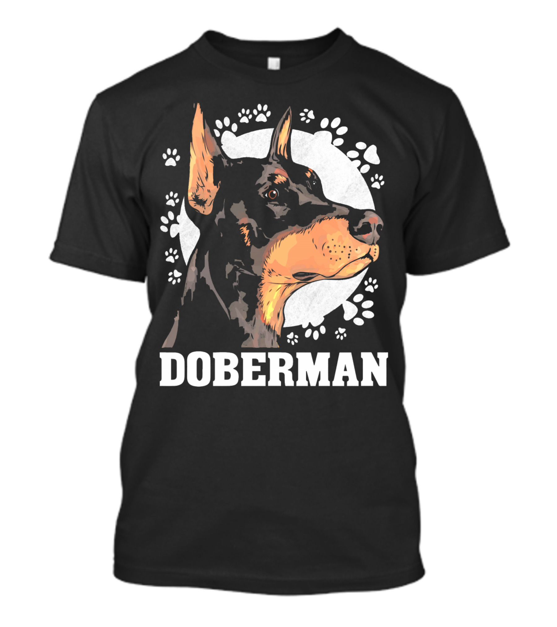 Doberman With Paw Print Circle Motif T-Shirt