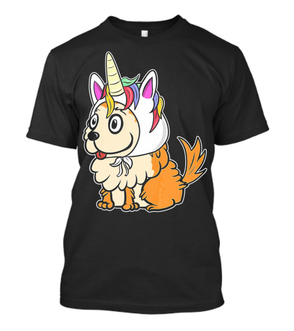 Pomicorn Funny Pomeranian Unicorn Costume Rainbow Horn T-Shirt
