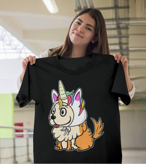Pomicorn Funny Pomeranian Unicorn Costume Rainbow Horn T-Shirt