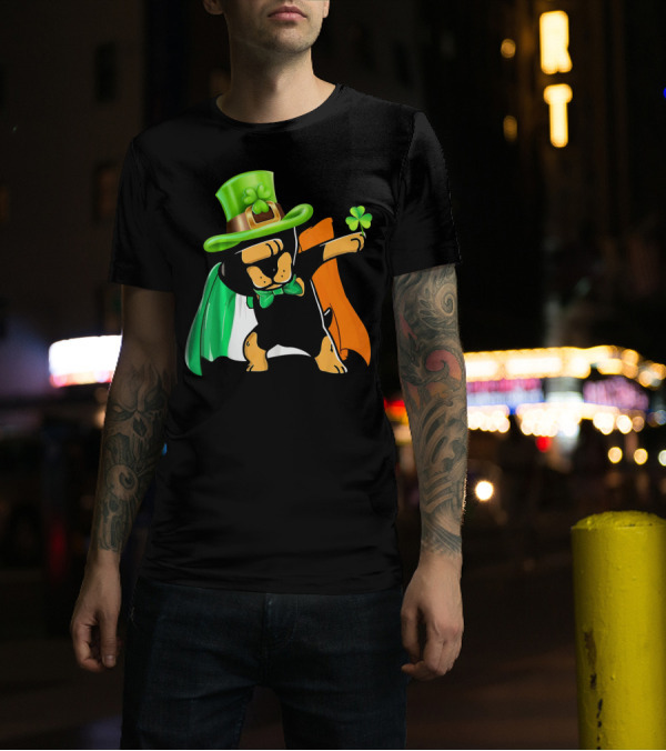 Dabbing Doberman Pinscher In Irish Hat And Cape With Shamrock T-Shirt