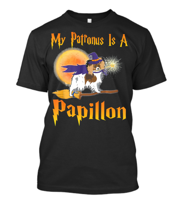 My Patronus Is A Papillon Witch Flying Broom Moon T-Shirt