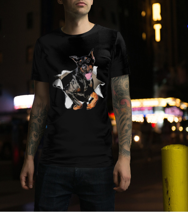 Doberman Torn Hole Inside Dog Mid T-Shirt