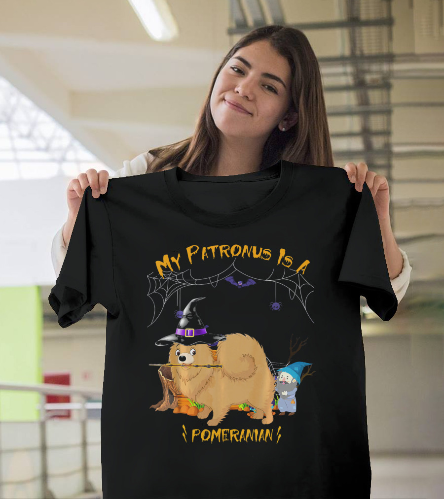 My Patronus Is a Pomeranian Magic Halloween Dog with Witch Hat and Spider Webs T-Shirt
