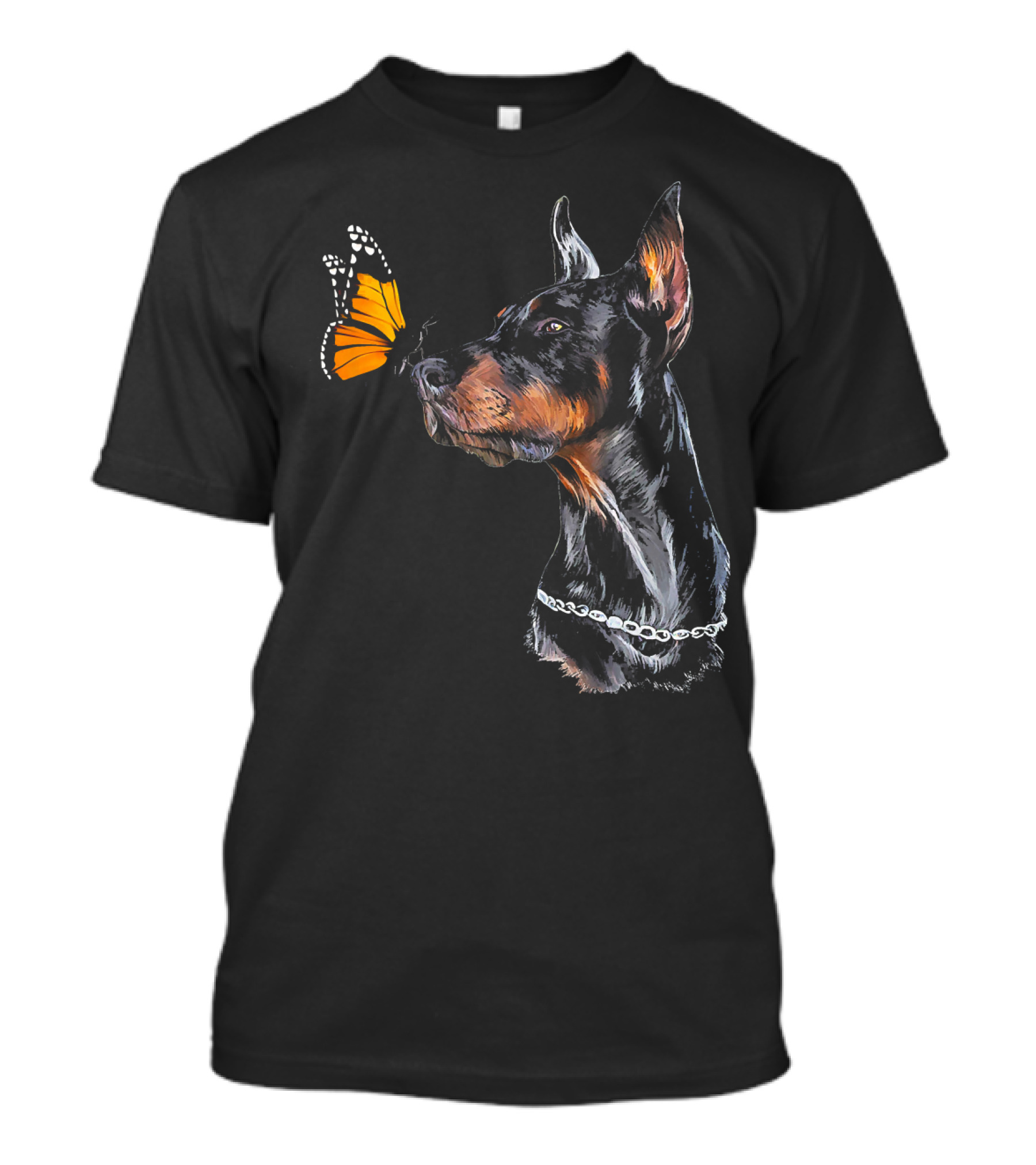 Cute Doberman Pinscher With Butterfly Interaction T-Shirt