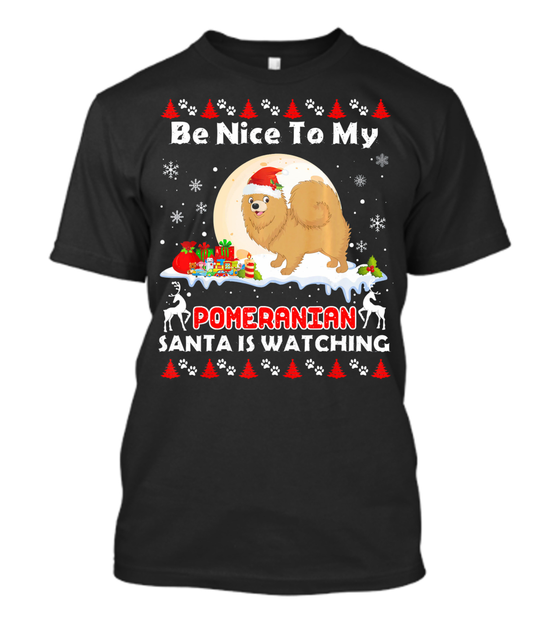 Be Nice To My Pomeranian Santa Is Watching Christmas Dog T-Shirt