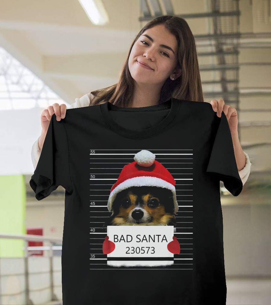 Papillon Puppy Mugshot Bad Santa 230573 Christmas Costume T-Shirt