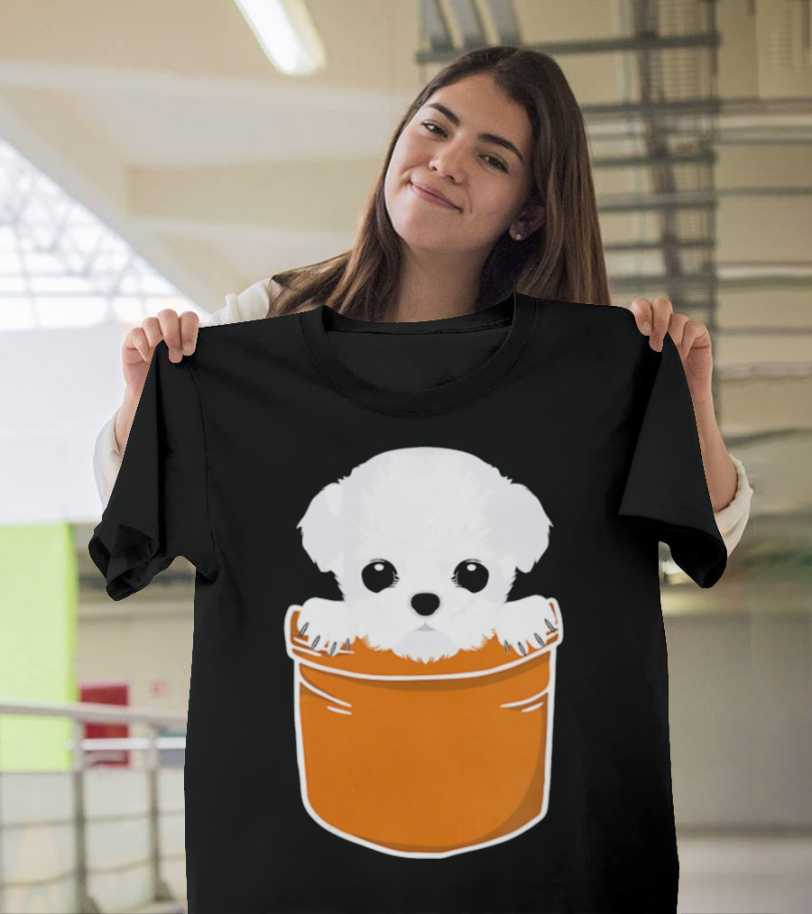 Pocket Maltese Puppy in Orange Container T-Shirt