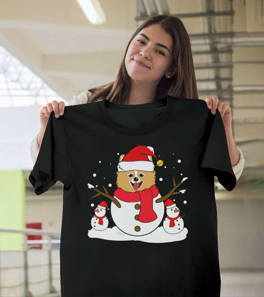 Pomeranian Christmas Funny Snowman Santa Paws Holiday Festive T-Shirt
