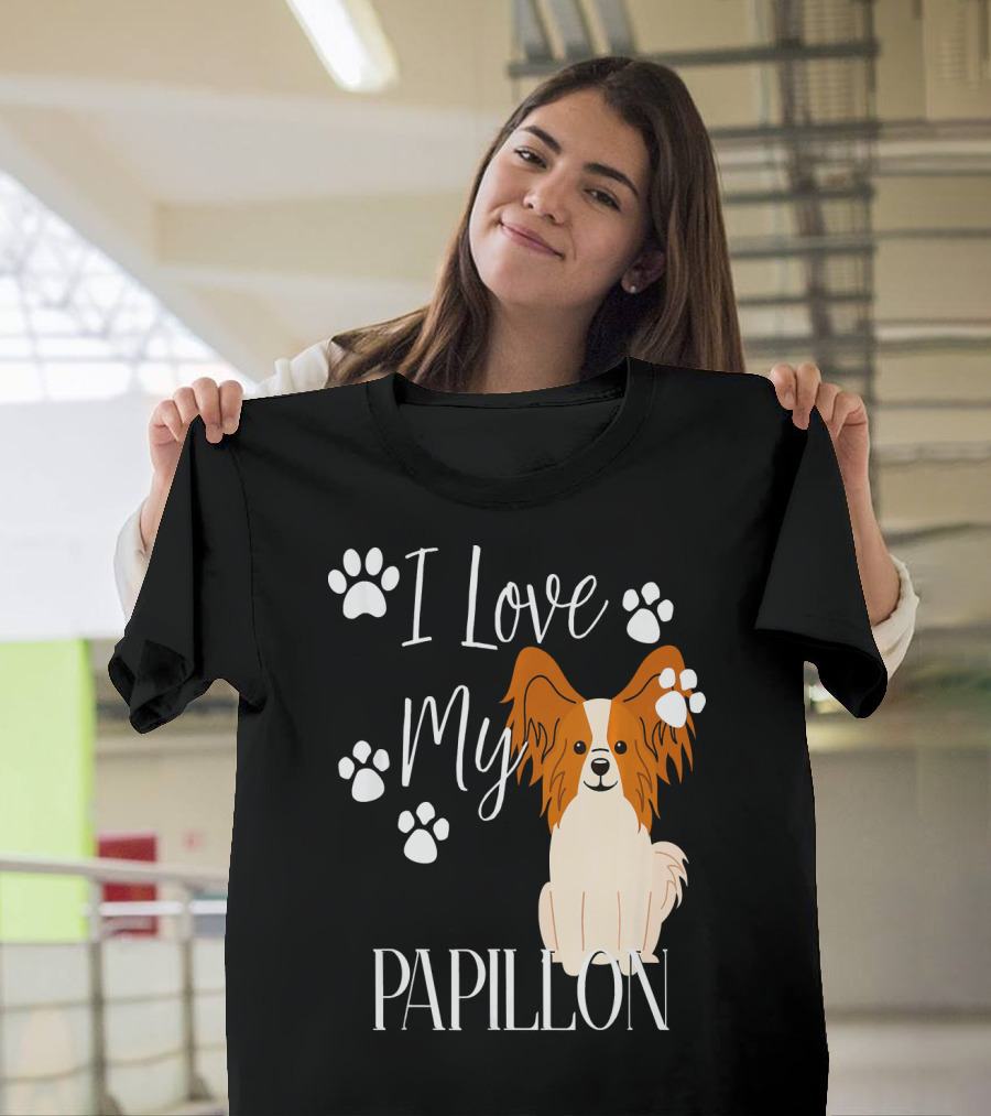 I Love My Papillon Dog With Cute Paw Prints T-Shirt