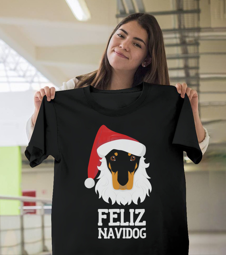 Feliz Navidog Merry Christmas Dog Doberman Santa Hat T-Shirt