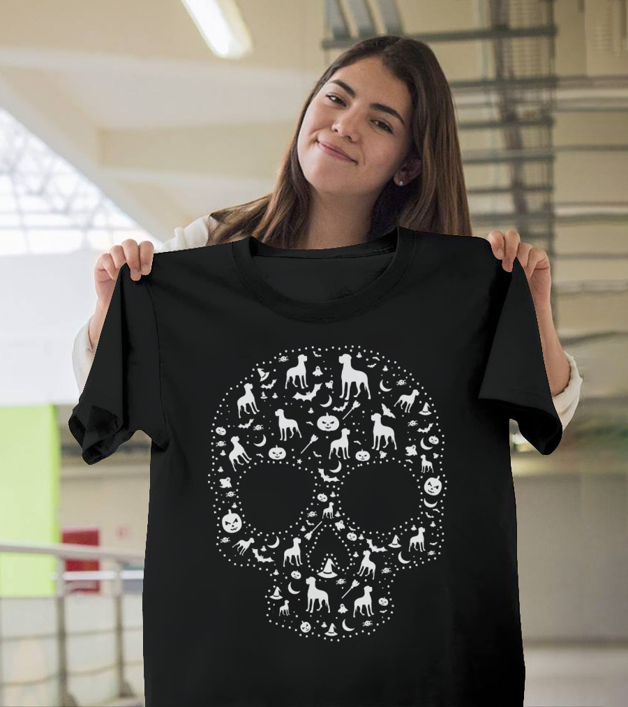 Pooch Sugar Skull Halloween Great Dan Moon Bats Pumpkins T-Shirt