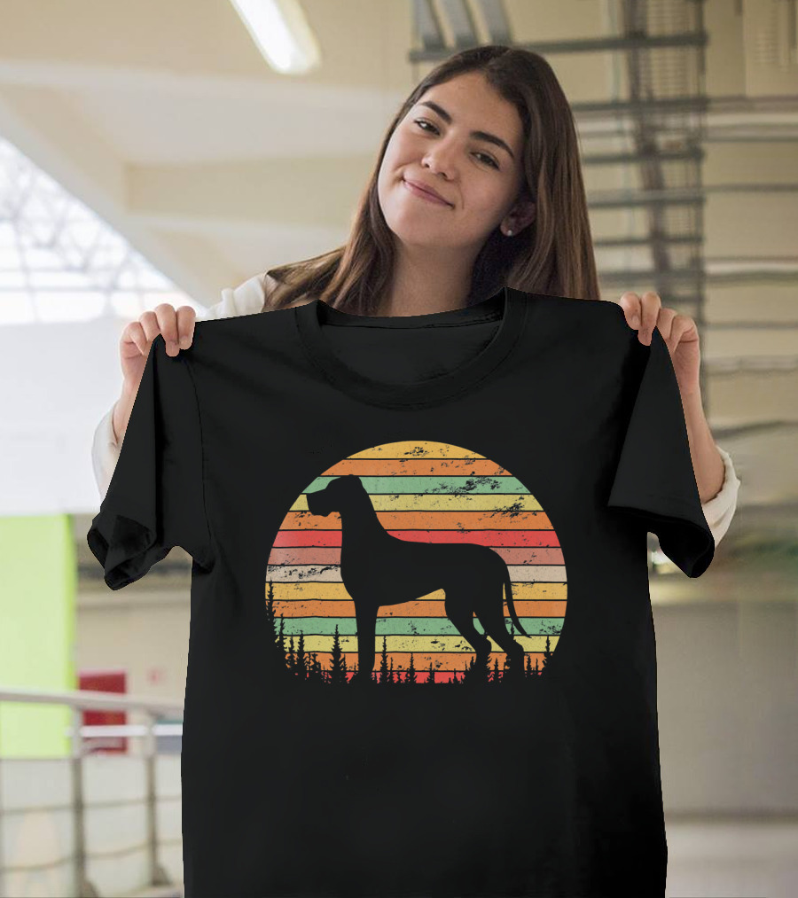Vintage Retro Great Dane Dog Sunset Stripes T-Shirt