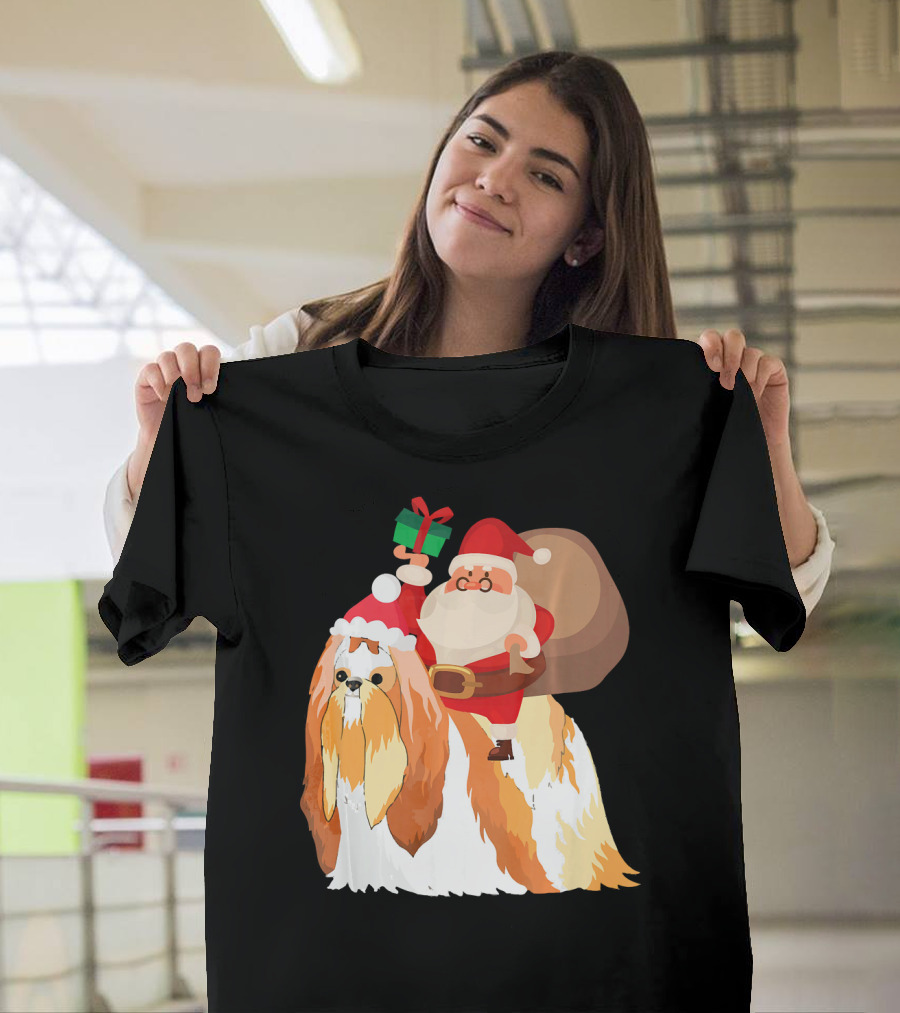 Santa Riding Shih Tzu with Gift and Sack T-Shirt