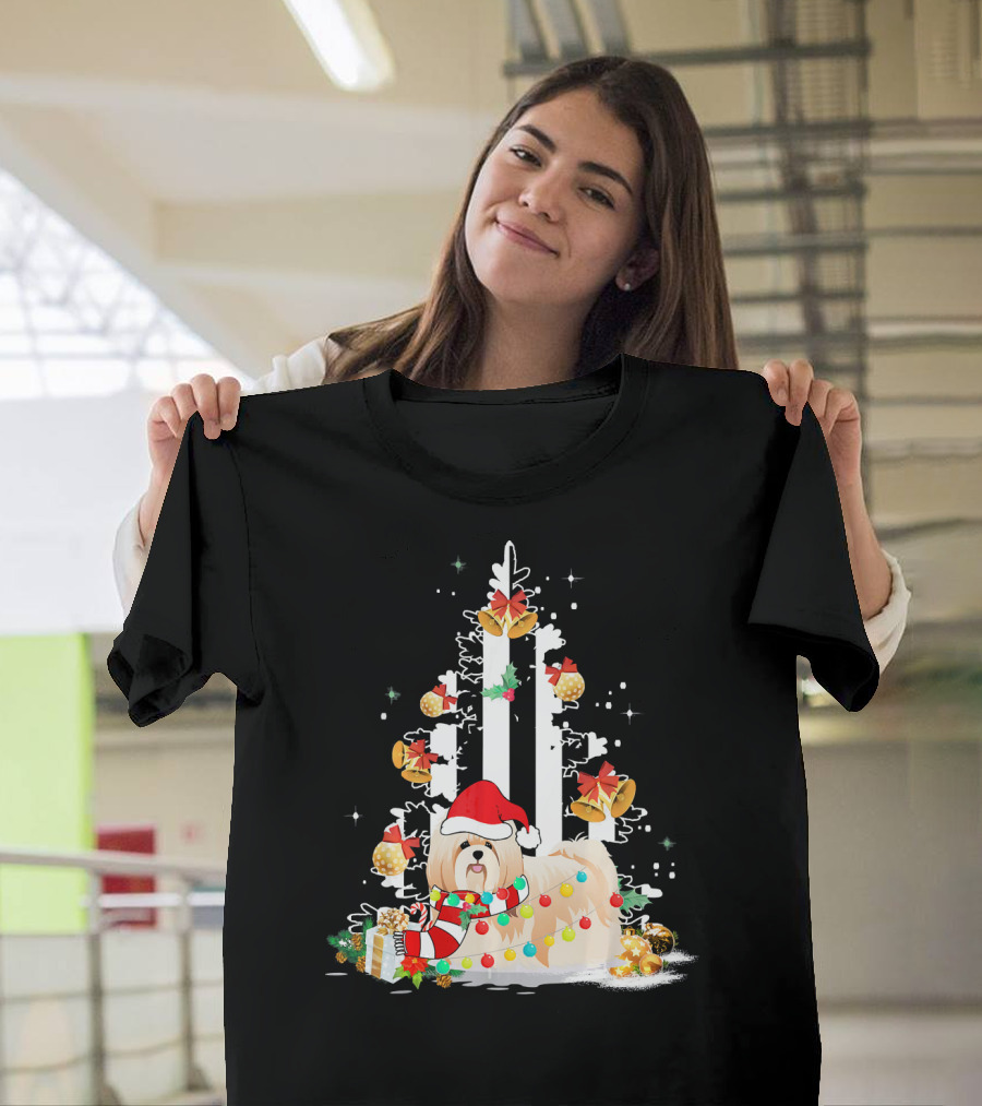 Shih Tzu Santa Hat USA Flag Christmas Tree Decorations T-Shirt