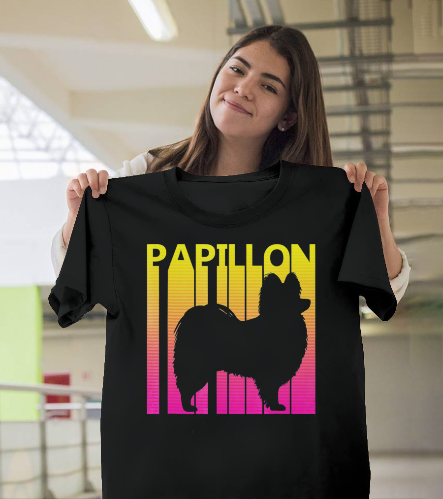 Vintage Papillon Silhouette Retro Sunset T-Shirt