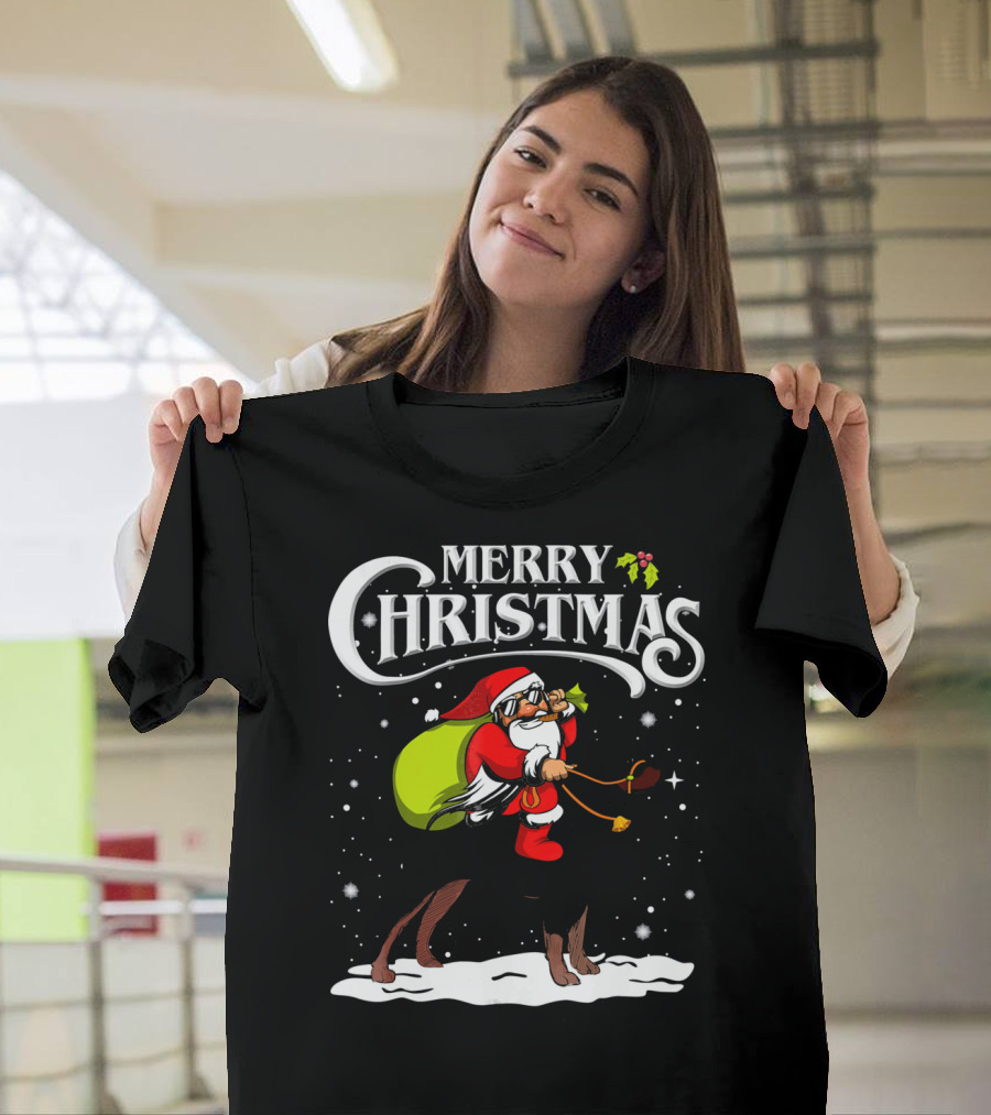 Merry Christmas Santa Riding Rottweiler Snow Scene T-Shirt