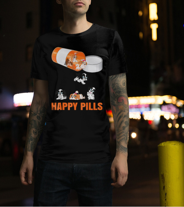 Shih Tzu Dogs In Happy Pills Cartoon Medicine Capsule Fun T-Shirt