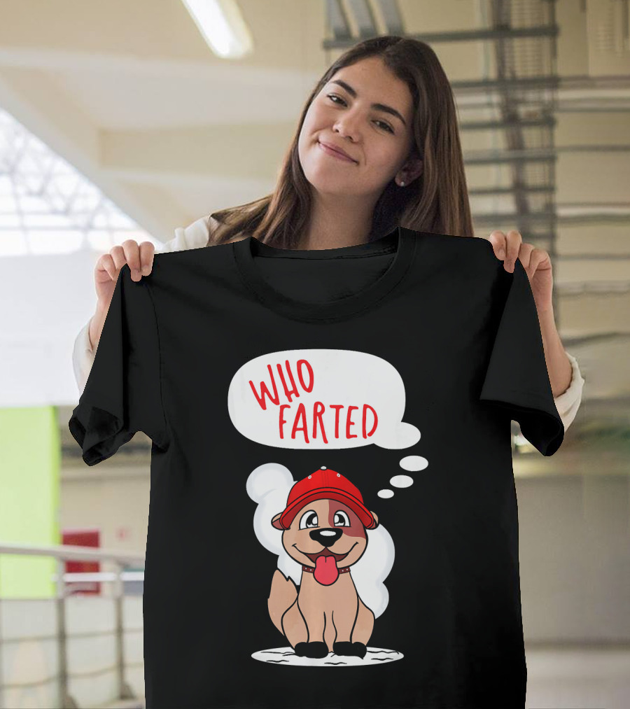 Who Farted Funny Dog in Red Cap T-Shirt