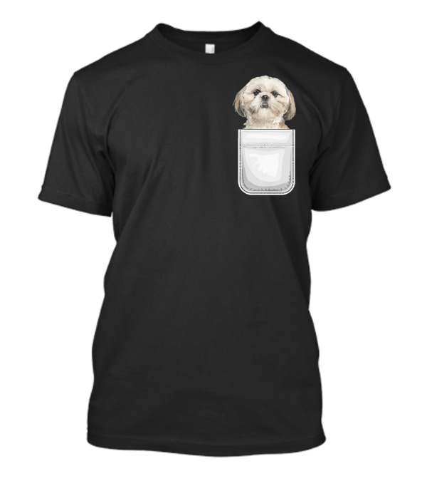 Shih Tzu Puppy Dog Peeking From Pocket T-Shirt