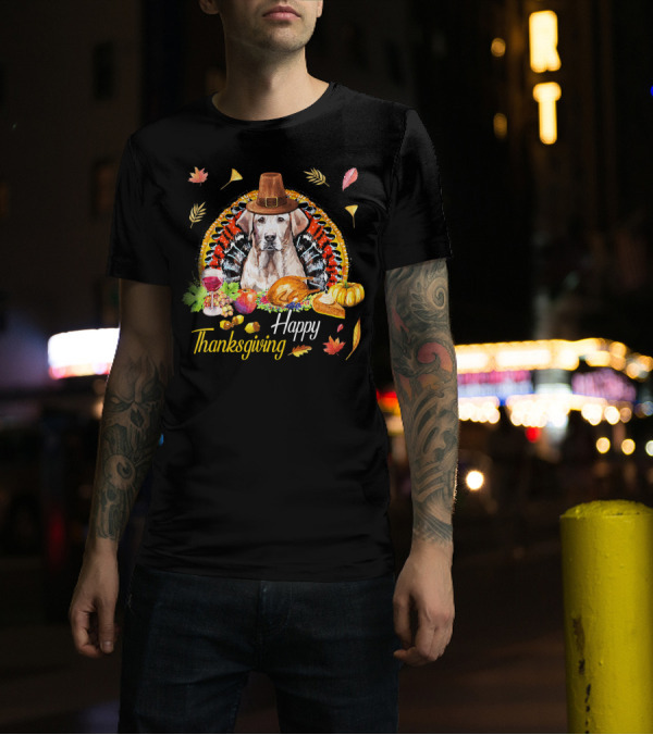 Happy Thanksgiving Labrador Retriever Pilgrim Hat Turkey Feast T-Shirt