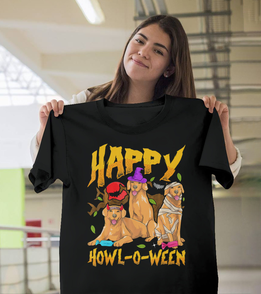 HAPPY HOWL-O-WEEN Golden Retriever Costume Trio T-Shirt