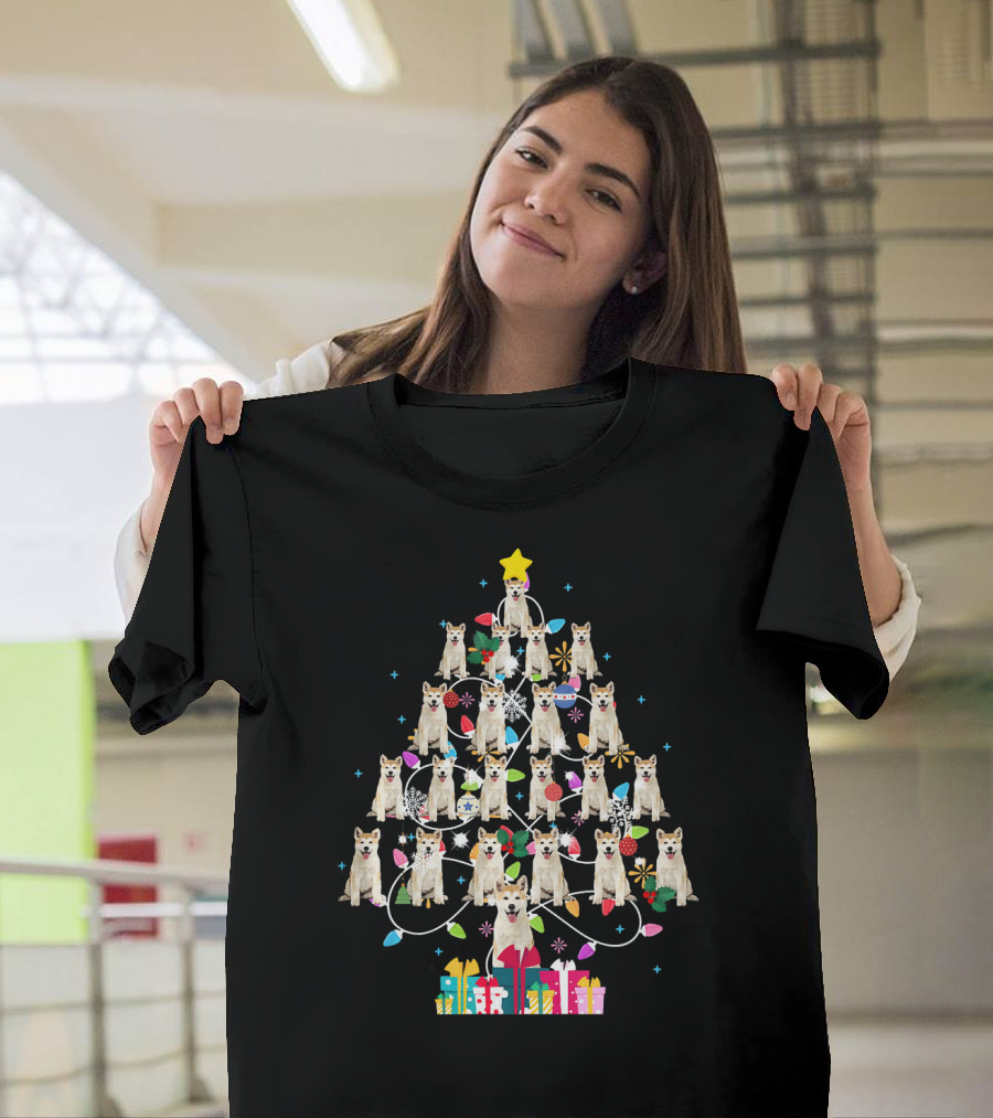 Akita Dog Christmas Tree Lights with Star and Presents T-Shirt