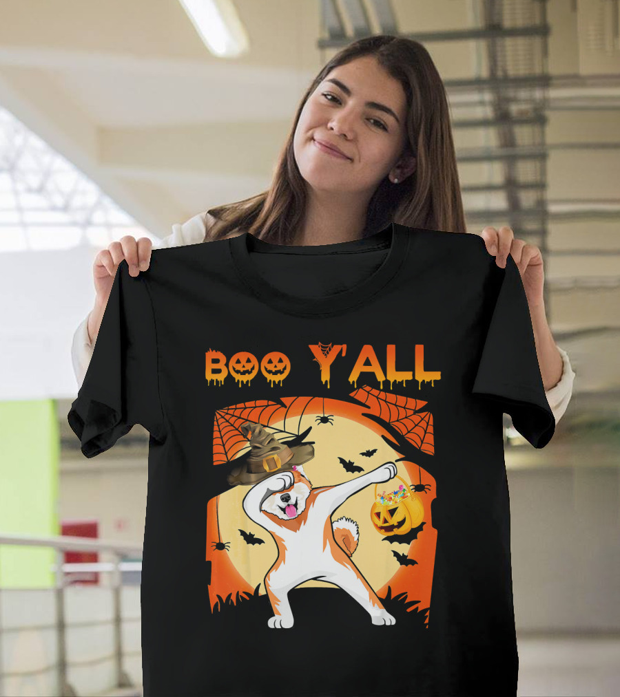Boo Yall Akita Dabbing Ghost Halloween T-Shirt