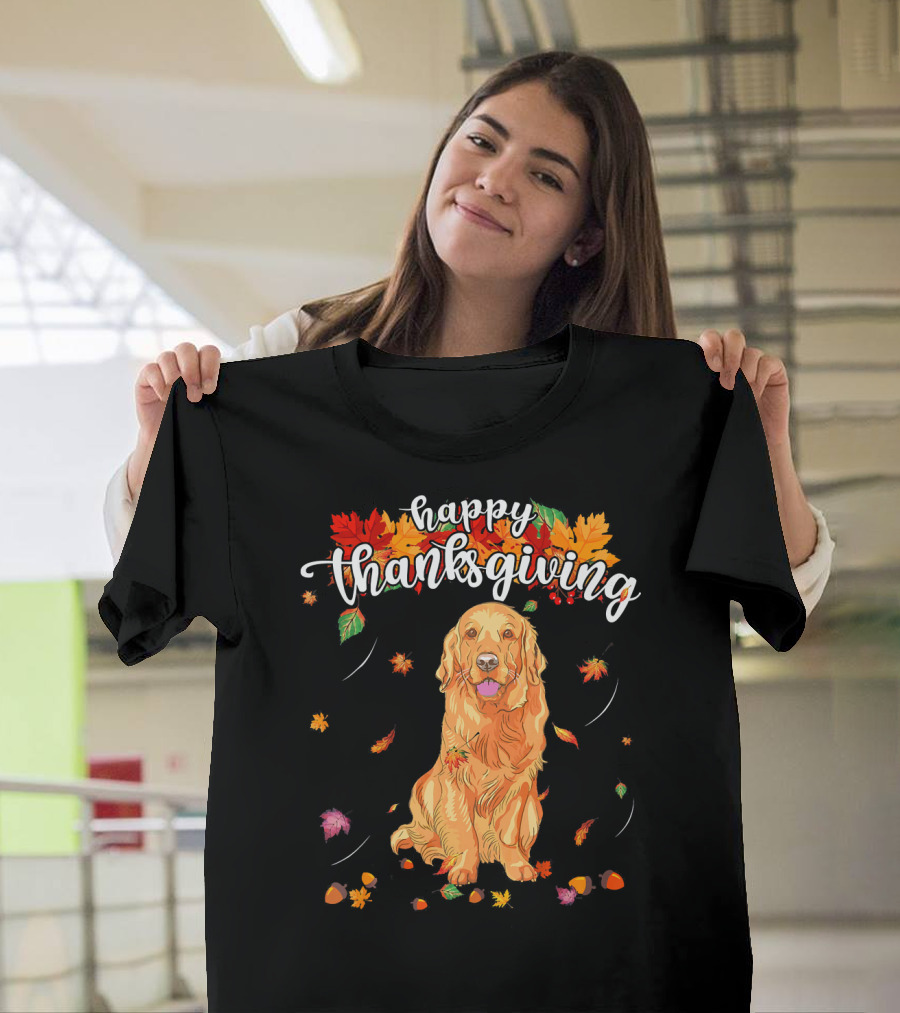 Happy Thanksgiving Cute Golden Retriever T-Shirt