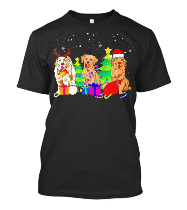 Energetic Labrador Retriever Christmas Trio With Reindeer Antlers And Santa Hat T-Shirt
