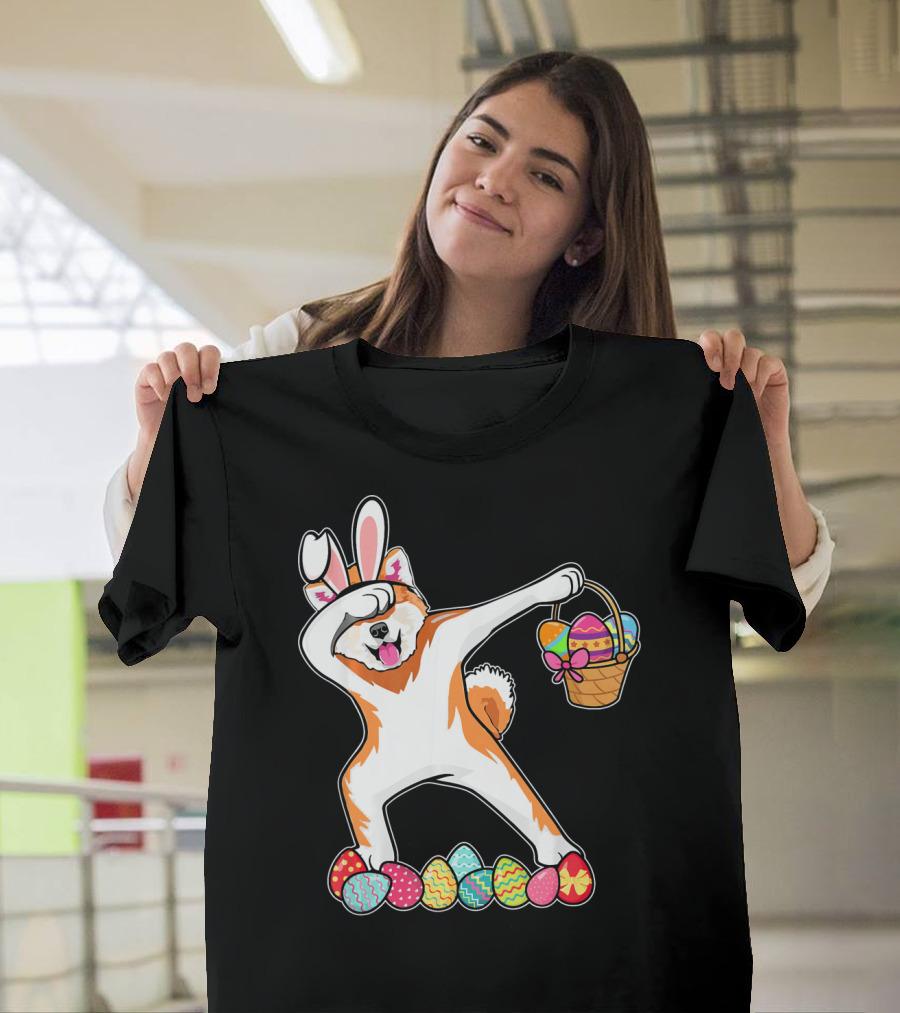 Akita Dab Easter Bunny Costume with Basket of Eggs T-Shirt