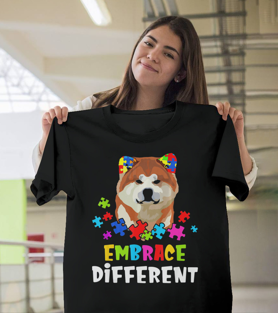 Embrace Different Akita Autism Puzzle Pieces T-Shirt